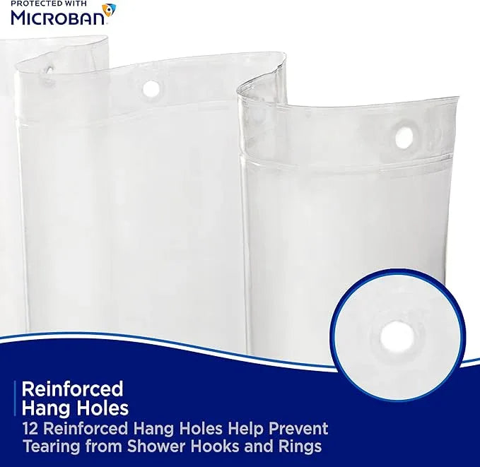 Kenney MB61122PK2 Microban Protected Lightweight 2.8 Gauge Waterproof PEVA Shower Curtain Liner with Durable Eyelet Hang Holes and Weighted Magnetic Hem for Bathroom, 70" W x 72" H, Clear, 2-Pack - ModernBath