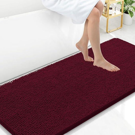 Arotive Bathroom Rugs 59x24, Extra Soft Absorbent Shaggy Chenille Bath Rugs, Machine Washable Rubber Backing Non-Slip Bath Mats for Bathroom Floor Tub and Shower, Home Decor Accessories, Burgundy - ModernBath