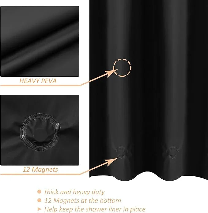 Mrs Awesome Black Clawfoot Tub Shower Curtain or Liner with 12 Magnets - Free 36 Hooks Included, Waterproof PEVA, 180" x 70", Black - ModernBath