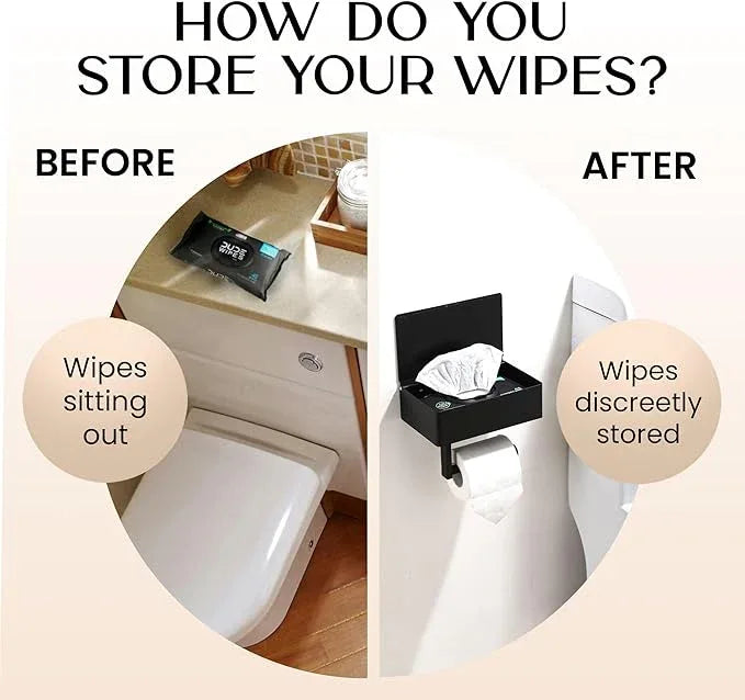 Day Moon™ Matte Black Toilet Paper Holder with Shelf, Wipe Holder for Bathroom Flushable Wipes Dispenser Toilet Paper and Wipes Holder Toilet Paper Holder with Storage - ModernBath
