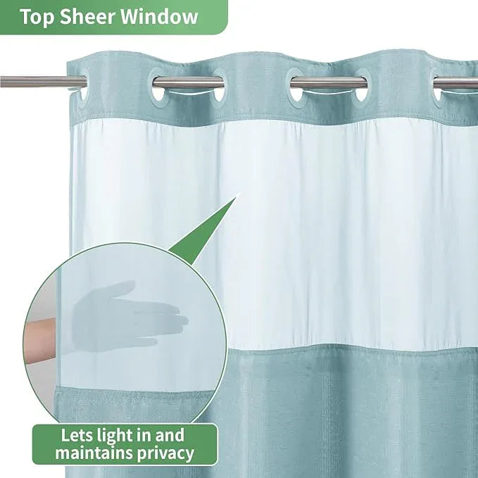 eachope Teal No Hook Shower Curtain with Snap-in Fabric Liner Set,Slub Textured Fabric Shower Curtains for Bathroom,Hotel Style Modern Shower Curtain,Water Repellent & Washable,71x74(72) - ModernBath