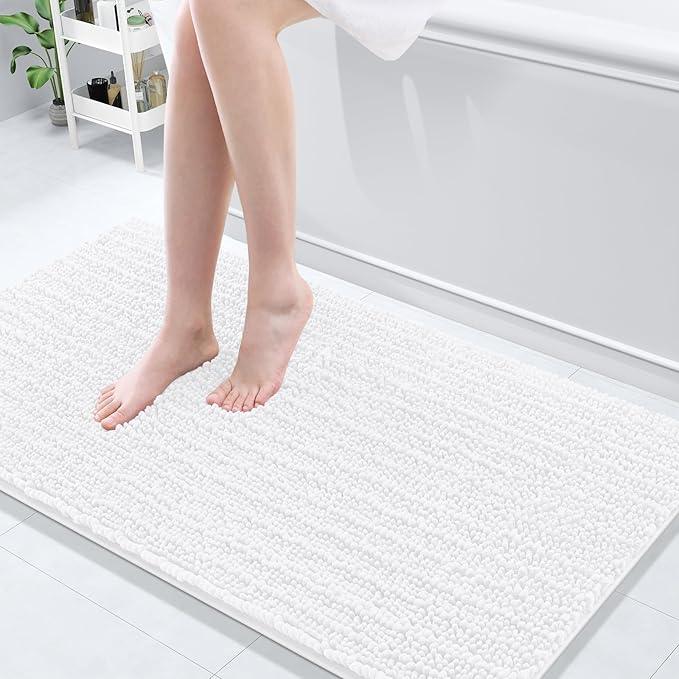 Arotive Luxury Chenille Bathroom Rug Mat, Extra Soft Thick Absorbent Shaggy Bath Rugs, Non-Slip Machine Wash Dry, Plush Bath Mats for Bathroom, Shower and Tub, 54x24, White - ModernBath