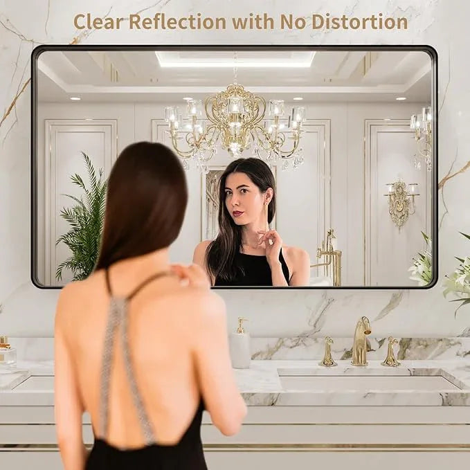 LOAAO 40X36 Inch Black Metal Framed Bathroom Mirror for Wall, Matte Black Bathroom Vanity Mirror Farmhouse, Anti-Rust, Tempered Glass, Hangs Horizontally or Vertically - ModernBath
