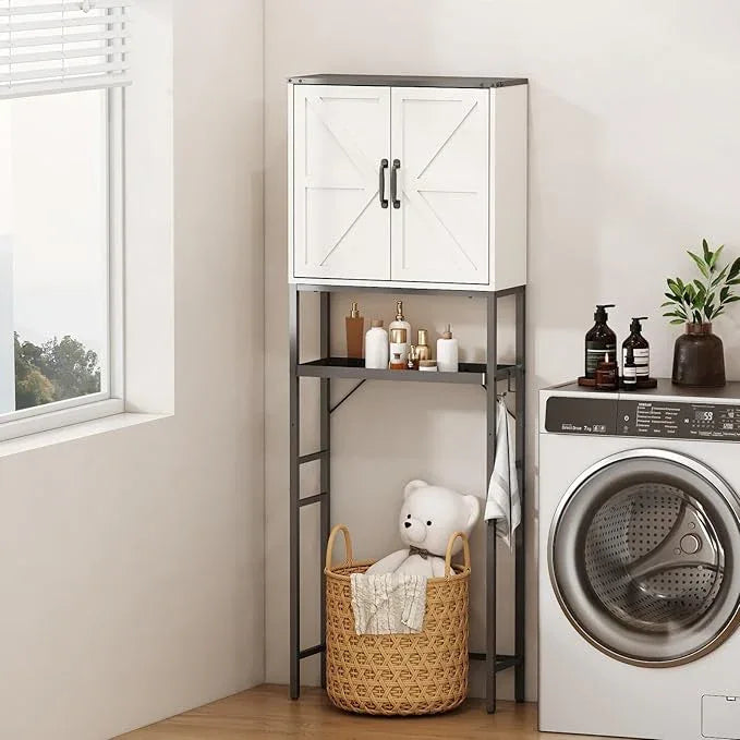 Over The Toilet Storage Cabinet, Bathroom Above Toilet Cabinet Organizer with Doors and Adjustable Shelves, Bathroom Shelf Organizer with Anti-Tip Device & Drain Rack, White - ModernBath