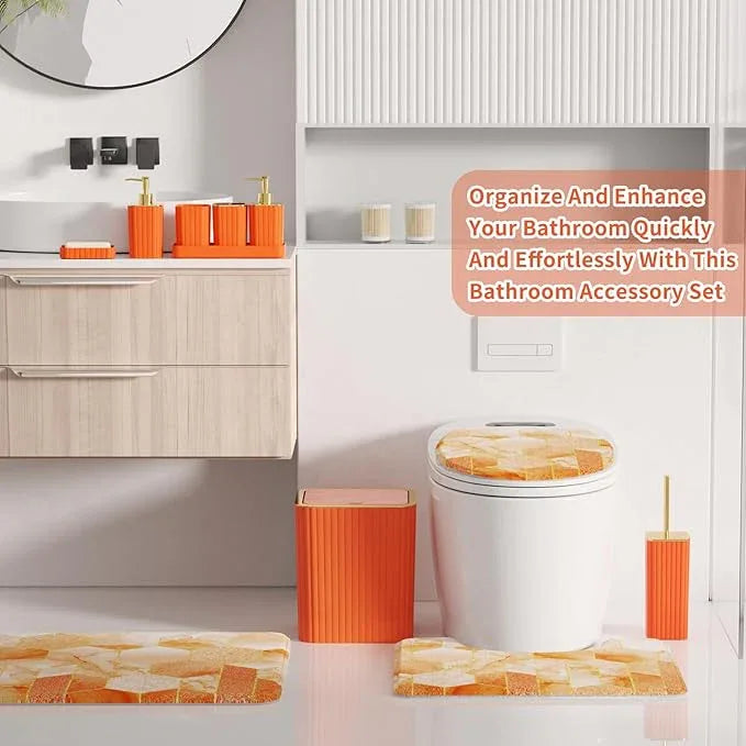 XLHOMO Bathroom Set - 26PC Bathroom Set with Shower Curtain and Rugs, Bathroom Accessory Set, Orange Bathroom Accessories Set, Trash Can & Soap Dispenser - ModernBath