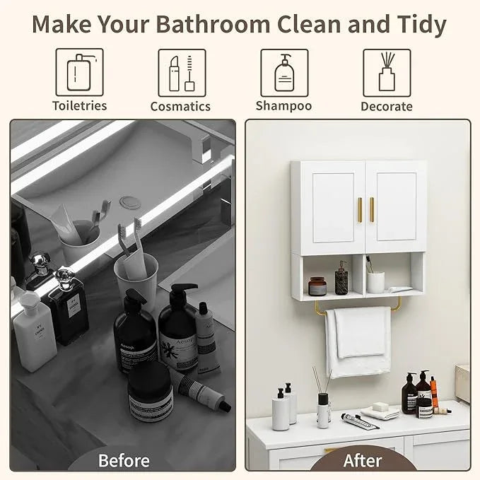 Wall Mounted Bathroom Storage Cabinet Medicine Cabinet with Adjustable Shelves & Towel Bar for Bathroom, Laundry Room, Bedroom, Enterway - ModernBath