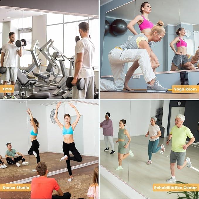 Amorho 96''x40''(Each)-2PCS Gym Mirror, Tempered Glass, Frameless Full Body Mirror for Home, Yoga Studios, Dance Rooms, Garage Gyms. - ModernBath