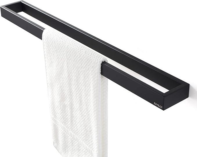 Black Towel Bar, Towel Shelf for Bathroom, Single Towel Holder 24 Inch Wall Mounted, Square Contemporary Bath Towel Rod, Matte Black, 073070-MB Ler Series - ModernBath