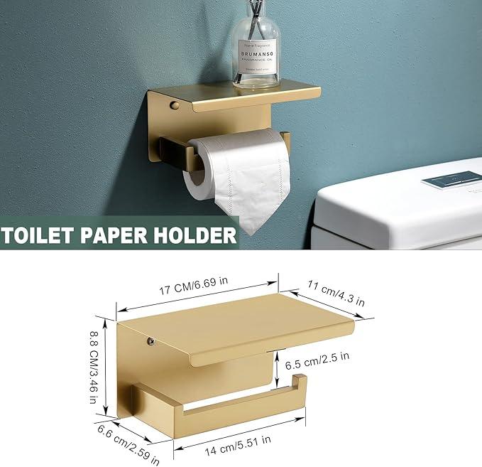 Brushed Gold Bathroom Towel Bar Holder Sets Premium Stainless Steel 4-Piece Bathroom Hardware Set Wall Mounted Bathroom Toilet Paper Holder with Shelf Set. - ModernBath