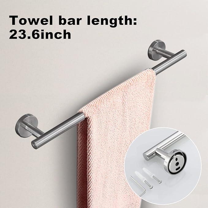 8 Pieces Bathroom Towel Rack Set, Includes 2PCS 23.6 inch Towel bar, 2PCStowel Hook, 2 PCS Towel Ring, 2PCS Toilet Paper Holder-Brushed Nickel Bathroom Accessories Sets - ModernBath