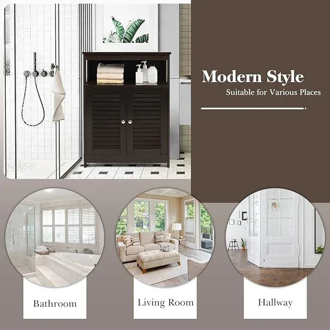 GLACER Bathroom Floor Cabinet, Wooden Storage Cabinet with Double Shutter Doors & 3-Position Adjustable Shelf, Side Storage Organizer, 23.5 x 12 x 31.5 inches (Espresso) - ModernBath