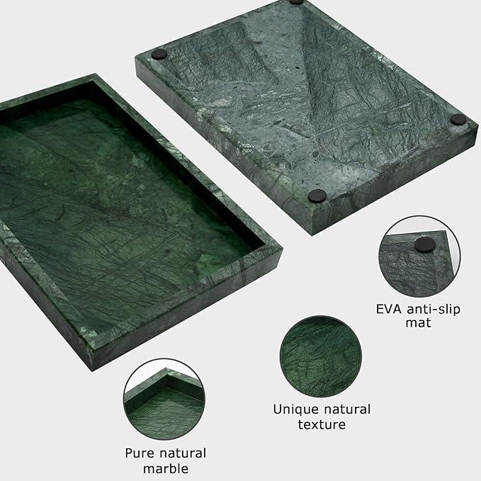 MULWR Green Marble Tray,Pure Natural Vanity Tray,Marble Trays for Kitchen Counter Non-Ceramic/Non-Resin,Stone Tray 12 x 8 inch - ModernBath