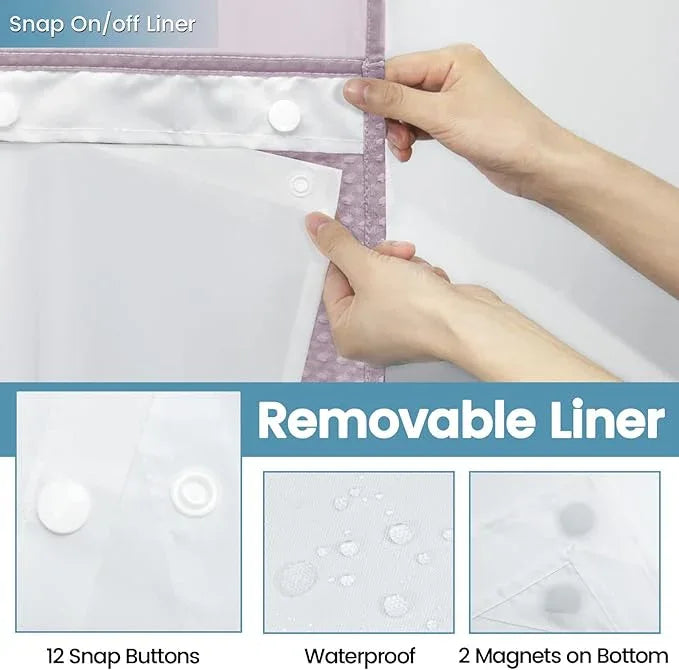 EUTXL Lavender No Hook Shower Curtain with Snap in Liner,230GSM Waffle Weave Shower Curtains for Bathroom,71W x 74H - ModernBath
