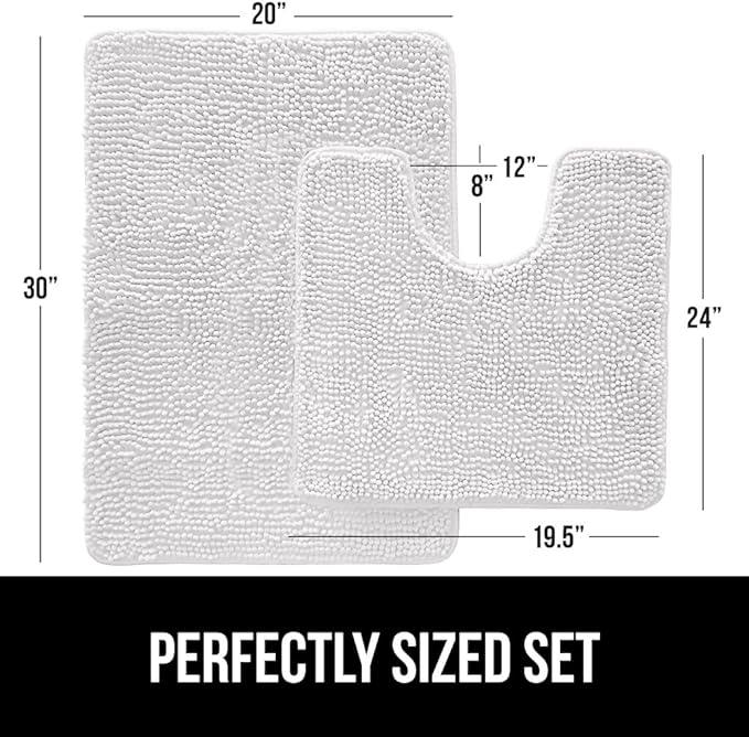 GORILLA GRIP Bathroom Rug Sets, Soft Chenille 2 Piece Area Rugs Set, Toilet Base Mat and 30x20 Carpet, Absorbent Microfiber Washable Mats Dry Quickly, Home Décor and Bath Room Accessories, White - ModernBath