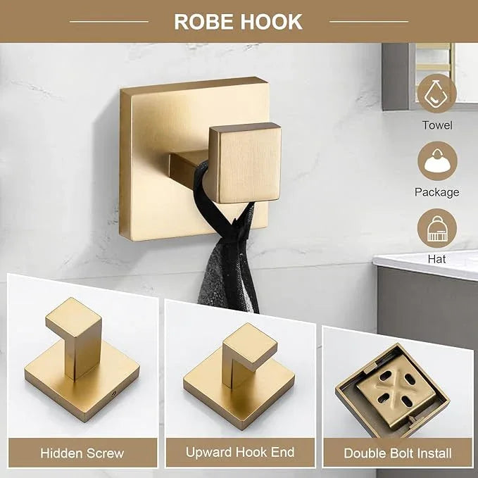 TQKAG 6-Piece Bathroom Towel Bar Sets Brushed Gold 23.6 inch Towel Bar Stainless Steel Towel Ring Coat Hook and Toilet Paper Holder Bathroom Hardware Set Wall Mounted Bathroom Accessories Kit - ModernBath