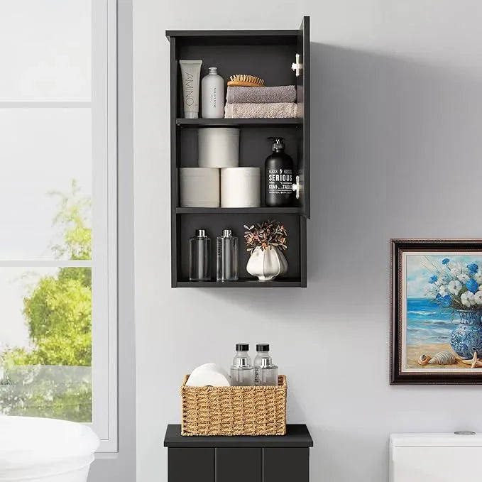 Bathroom Wall Cabinet with Single Door, Soft-Close Hinges, 15x27 inch Wooden Medicine Cabinet for Small Kitchen, Laundry, Entryway, Durable MDF Construction - ModernBath