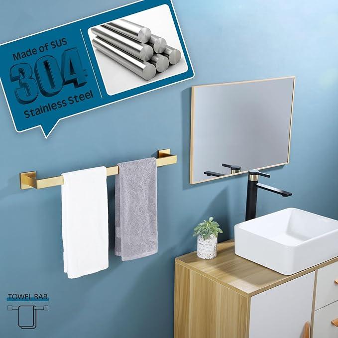 KOKOSIRI 24-Inch Single Towel Bar, Bathroom Kitchen Towel Holder, Wall Mounted SUS304 Stainless Steel Towel Rack, Brushed Gold, B4003BG-L24 - ModernBath
