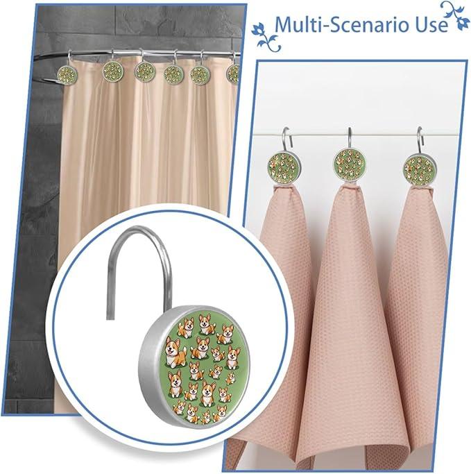 FVQL Shower Curtain Hooks Decorative, Set of 12, Stainless Steel Shower Curtain Rings, Lovely Dog Animal - ModernBath