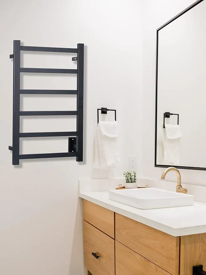 Smart Wireless Electric Towel Warmer | Blade Thin 6 Bar Design | Hardwired & Plug-in | Alexa & Google Home Compatible | Matte Black Finish - ModernBath