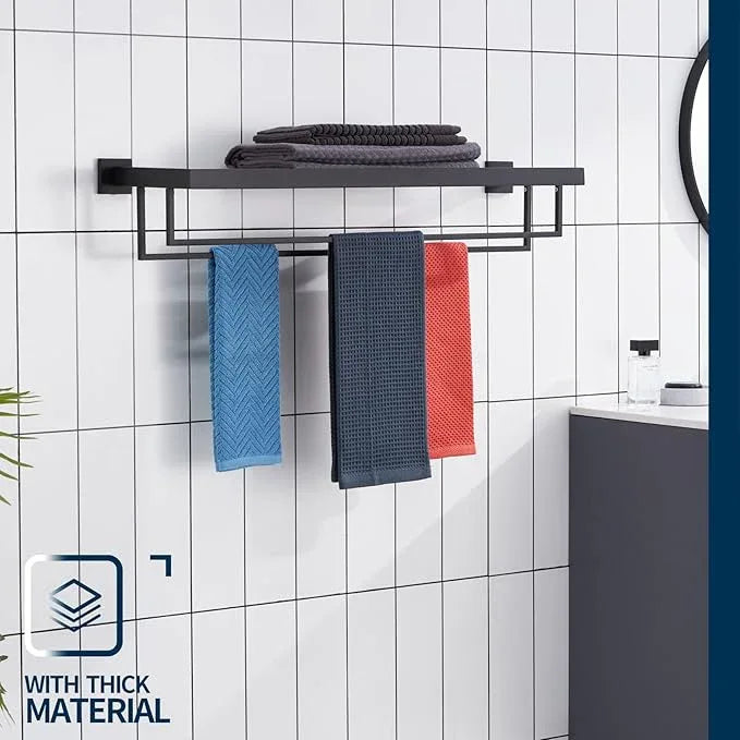 KOKOSIRI Black Towel Rack 32'' Bathroom Towel Shelf with Double Towel Bars SUS304 Matte Black Stainless Steel Wall Mounted, B6003BK-L32 - ModernBath