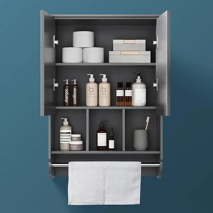 Bathroom Wall Cabinet with Towel Bar,Wooden Medicine Cabinet Adjustable Shelves,23x32 Inch Kitchen Cabinet,Over Toilet Storage Cabinet for Bathroom,Kitchen,Laundry - ModernBath