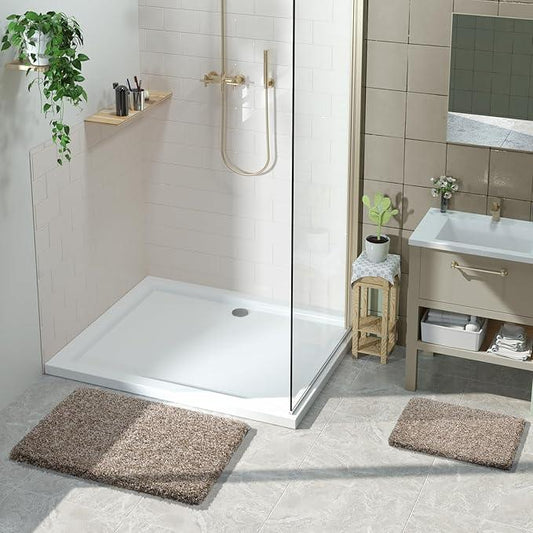 Yimobra Bath Rugs for Bathroom 32x20, Ultra Soft and Water Absorbent Bath Mats, Non Slip Plush Shower Rugs, Microfiber Thick Matts for Bathroom Floor/Tub, Machine Washable, Light Brown and White - ModernBath
