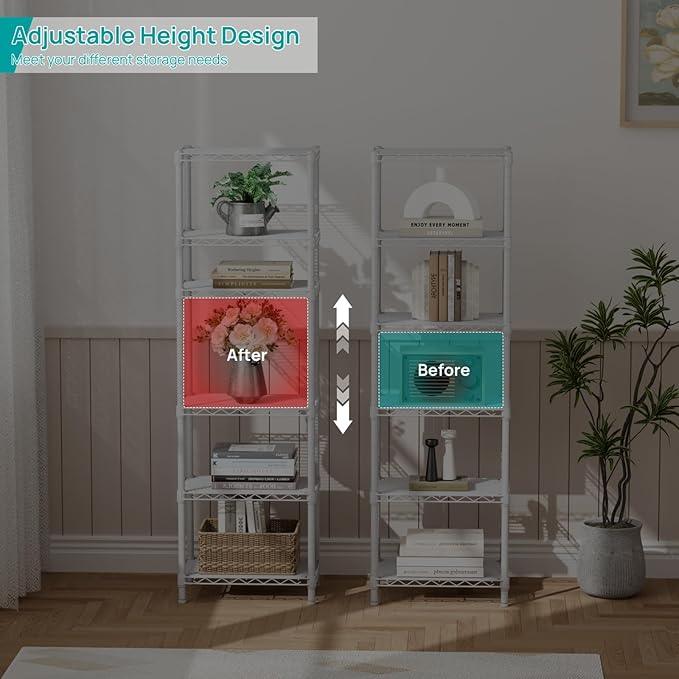 SINGAYE 6 Shelves Storage Shelf Wire Closet Bathroom Organizers Metal Pantry Kitchen Small Garage Shelving Unit Laundry Room Organization Home Corner Rack Estantes para Cocina White 10" Dx16 Wx60”H - ModernBath
