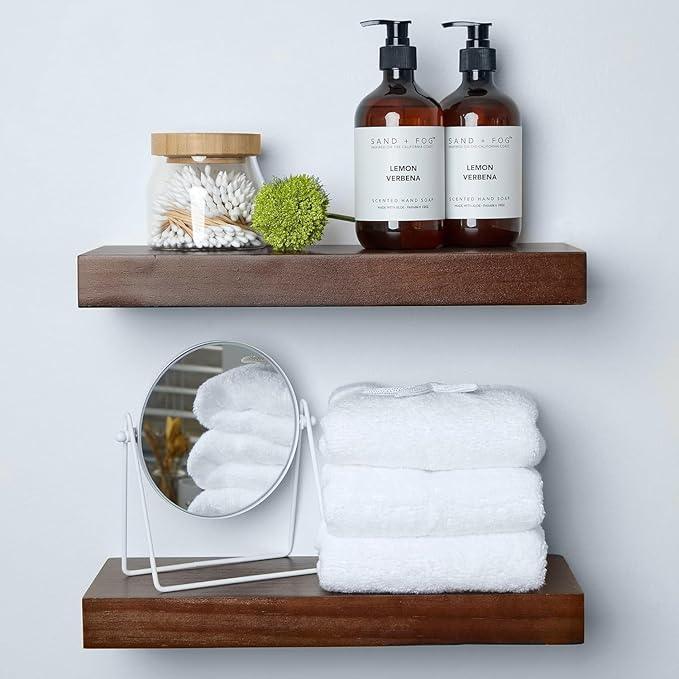 Homeforia Walnut Floating Bathroom Shelves, High End Solid Real Wood 16 inch Small Floating Shelf for Wall Mounted, Dark Brown 16inch Floating Shelves, Heavy Duty Bracket, 16 X 6.5 X 1.75 in, Set of 3 - ModernBath
