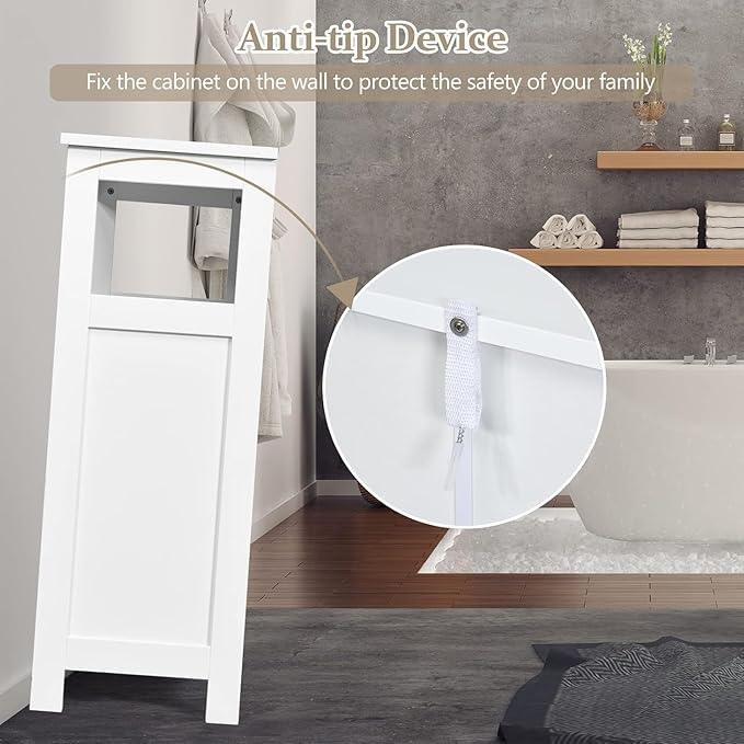 LDAILY Freestanding Organizer, Bathroom Storage with Double Shutter Doors, Adjustable Shelf, Wooden Floor Cabinet for Kitchen, Entryway (White) - ModernBath