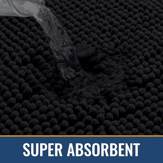 Arotive Bathroom Rugs 24x16, Extra Soft Absorbent Shaggy Chenille Bath Rugs, Machine Washable Rubber Backing Non-Slip Bath Mats for Bathroom Floor Tub and Shower, Home Decor Accessories, Black - ModernBath
