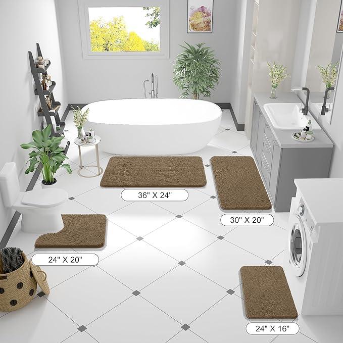 OLANLY Bathroom Rugs 47x17, Extra Soft Absorbent Chenille Bath Rugs, Rubber Backing Quick Dry, Machine Washable Bath Mats for Bathroom Floor, Tub and Shower, Home Decor Accessories, Tan - ModernBath