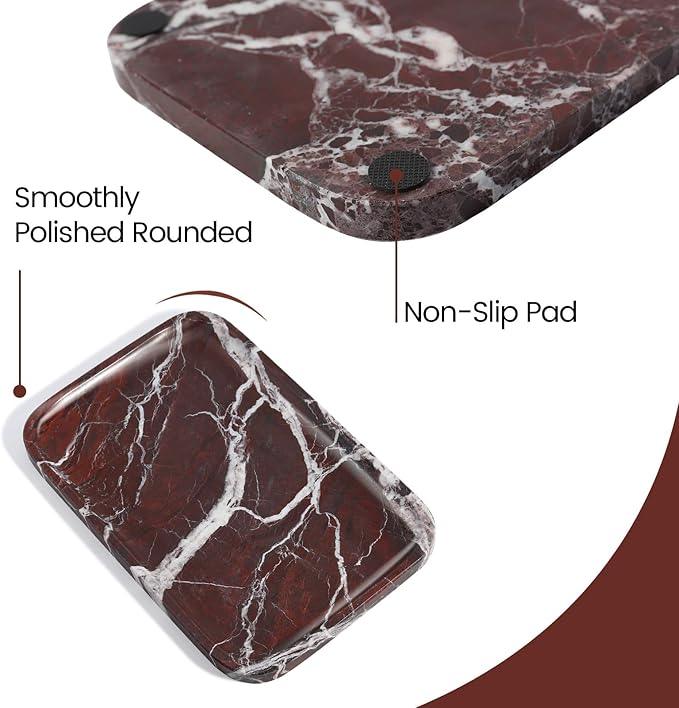 Marble Vanity Tray, 11.8in Stone Bathroom Tray for Countertop, Red Decorative Tray for Dresser Organizer, Luxury Serving Tray for Kitchen, Storage Dish for Kitchen Sink, Perfume, Jewelry Holder - ModernBath