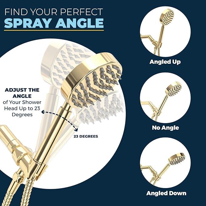 HammerHead Showers® Solid Metal Handheld Shower Head Holder - Polished Brass - Adjustable Shower Wand Holder with Universal Wall Hook Bracket and Brass Pivot Ball - Hand Held Shower Head Holder - ModernBath