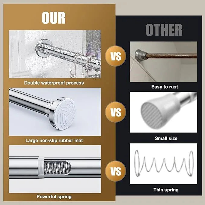 Ausemku Shower Curtain Rod 26-76 Inch Adjustable - 0.85 Inch Diameter Heavy Duty Spring Tension Rod, No Drill Stainless Steel Telescoping Rod, Anti Rust, Non Slip, Silver - ModernBath