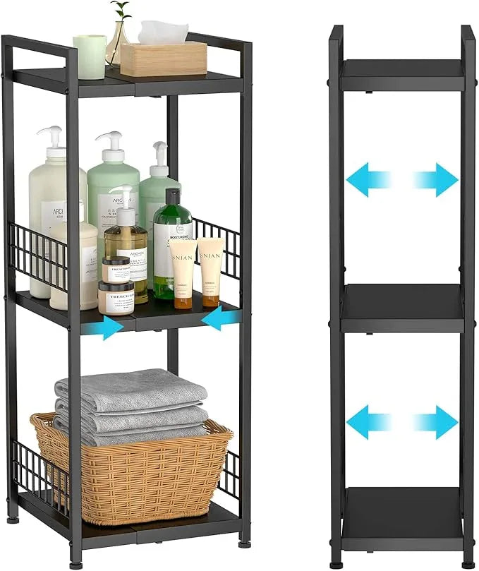 3-Tier Metal Shelving Unit, Expandable, Free-Standing, Narrow, Open Floor Shelves, Ideal for Bathroom, Kitchen, Laundry, Storage, Organization - ModernBath