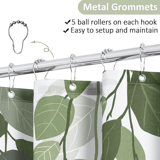 BOODII Sage Green Leaf Shower Curtain for Bathroom Botanical Eucalyptus Nature Eucalyptus Shower Curtain Set Floral Leaves Waterproof Bathroom Bath Curtains with Hooks 72x72 - ModernBath