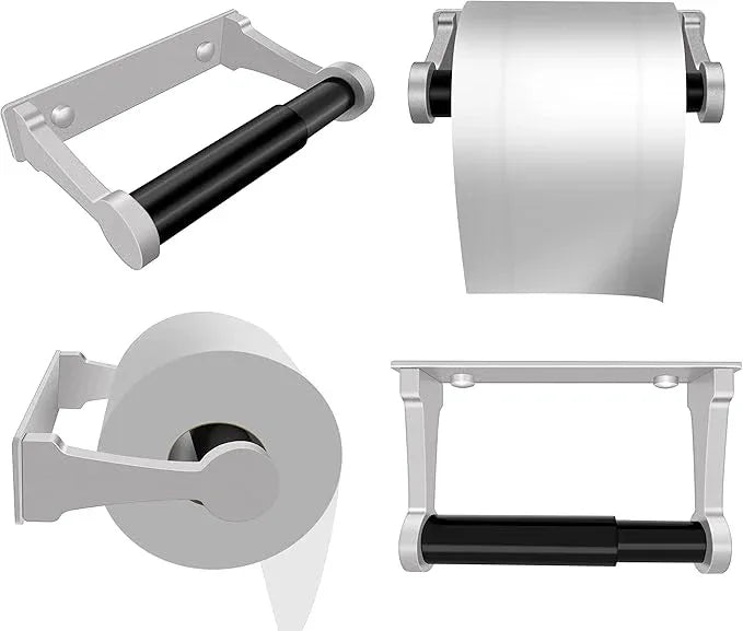 D&Joy Bathroom Toilet Paper Holder, Matte Silver Wall Mount Toilet Paper Roll Holder with Spring Loaded Roller, Aluminum Self-Adhesive Toilet Tissue Holder 5-inch TP Holder for Bathroom Kitchen - ModernBath