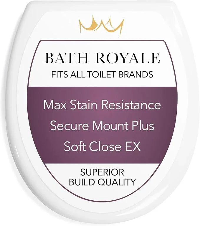 Bath Royale Soft Close Toilet Seat Round with Lid BR500-00 White, Comfortable, Durable, Sturdy, Stain-Resistant and Easy to Clean, Fits All Toilet Brands, Executive Series - ModernBath