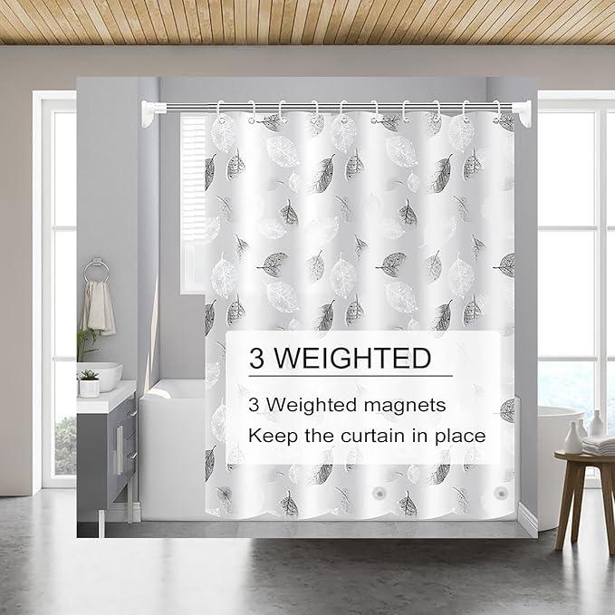 TIKABC Shower Curtain Liner, 4G PEVA Shower Liner, Plastic Waterproof Shower Curtains, with Grommet Holes and 3 Magnetic Weights(Black White Leaves) - ModernBath