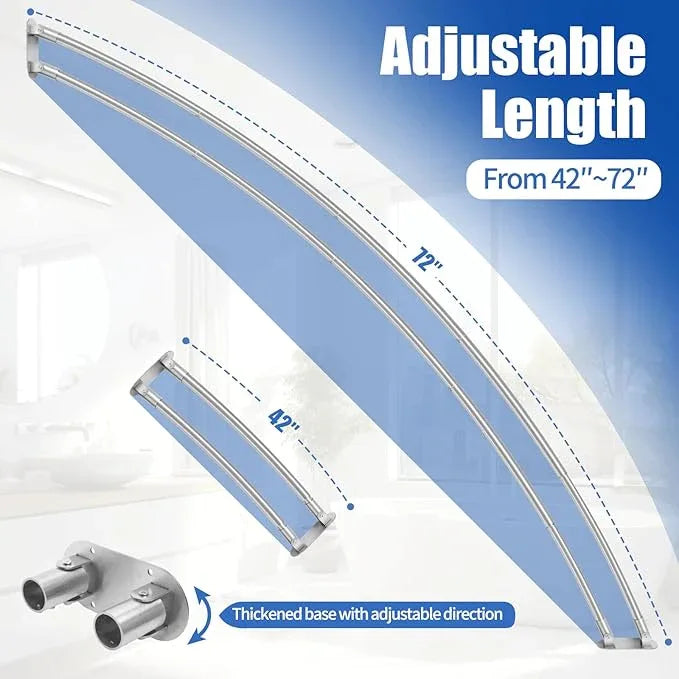Anndason Double Curved Shower Curtain Rod 42 to 72 Inches Elegant Double Shower Curtain Rod Adjustable Wall Mounted Double Shower Curtain Pole for Bathroom (Silver, 42 to 72") - ModernBath