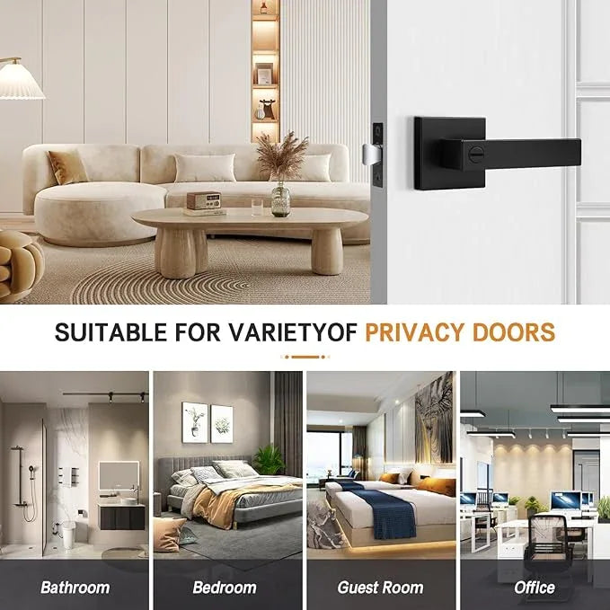 Probrico Matte Black Square Privacy Door Levers Bed Bath Door Handles, Heavy Duty Interior Keyless Door Locks for Left or Right Sided Doors, 4 Pack, Modern Design - ModernBath