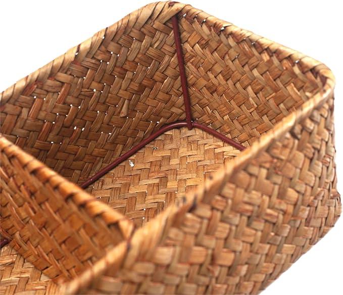 DOKOT Seagrass Toilet Tank Basket with 3 Section, Bathroom Toilet Paper Storage Baskets for Organizing (Natural) - ModernBath