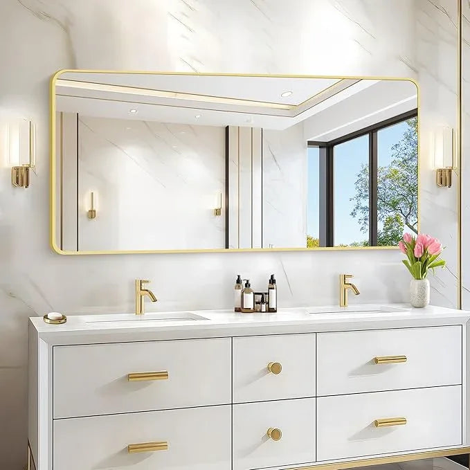 CIVENO 30"x60" Gold Bathroom Mirror, Large Rectangle Mirror, Rectangular Wall Mirror, Rounded Corner Vanity Mirror with Aluminum Metal Frame for Bathroom Bedroom Living Room - ModernBath