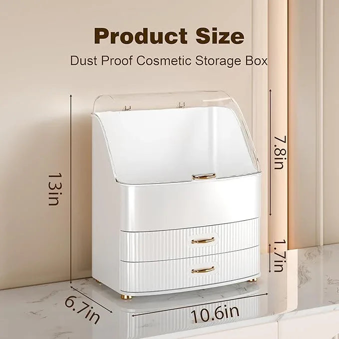 Plukers Makeup Organizer Countertop Vanity with Transparent Lid Drawers Waterproof Dustproof Cosmetic Skincare Bathroom Storage Gift for Women Teens Girls (Whtie) - ModernBath