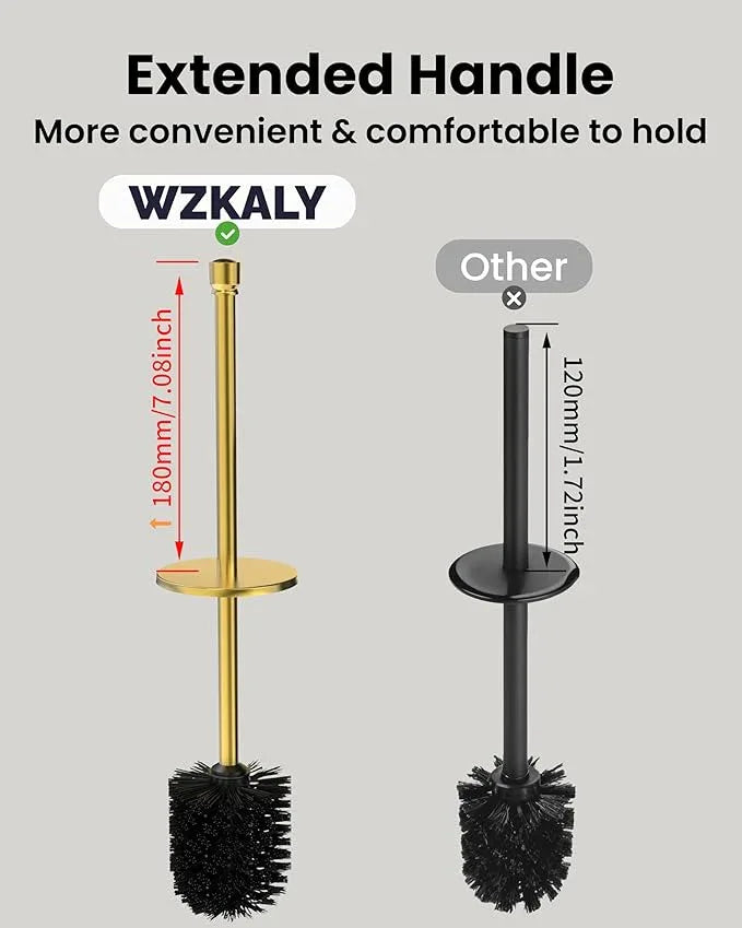 WZKALY Toilet Brush and Holder Set, Toilet Bowl Brush for Bathroom with Long Handle, Stainless Steel Toilet Cleaner Brush with Durable Scrubbing Bristles,Splash-Prooft (Brushed Gold) - ModernBath