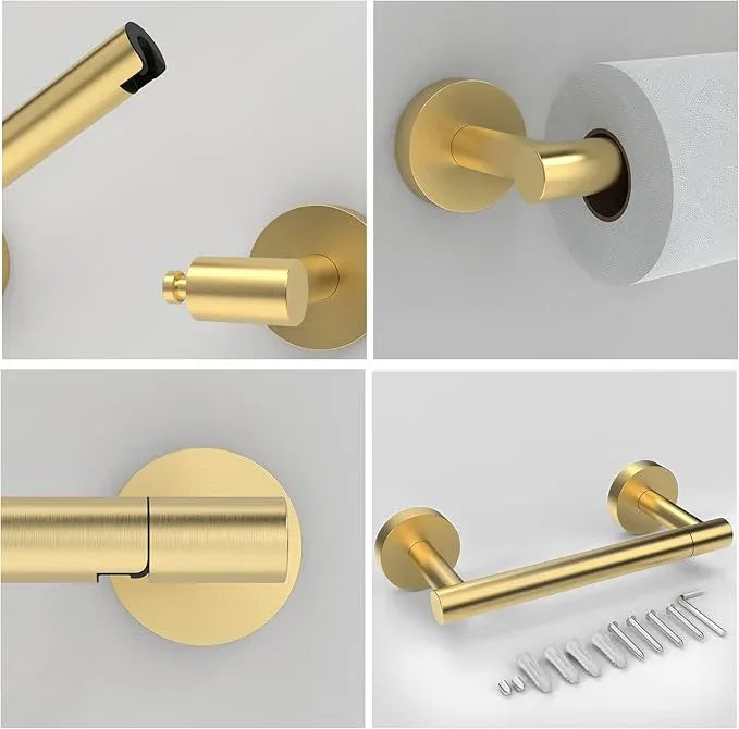 Gold Toilet Paper Holder SUS304 Stainless Steel Double Post Pivoting Toilet Paper Roll Holder Wall Mounted Toilet Tissue Holder for Commercial Bathroom RV Brushed Brass Finish - ModernBath