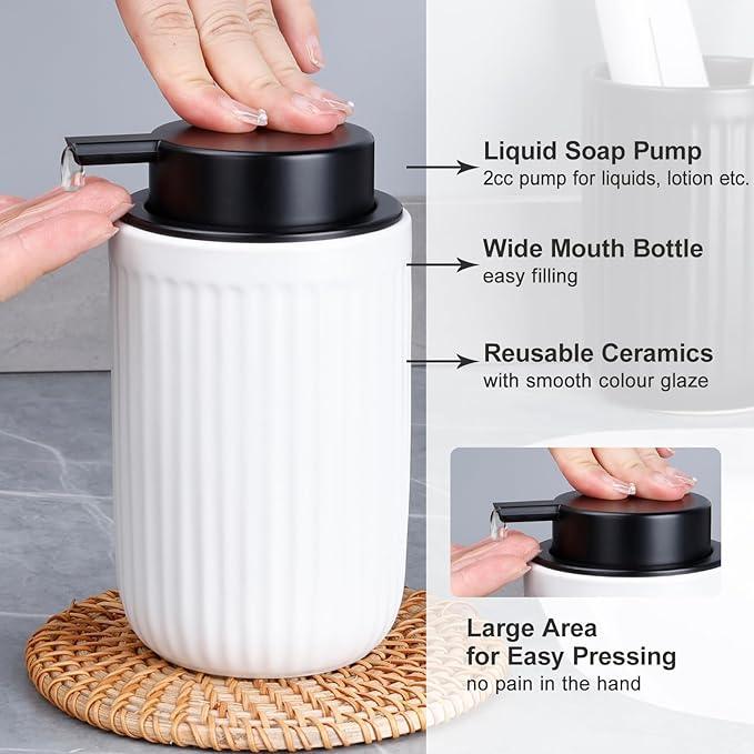 BosilunLife Dish Hand Soap Dispenser - White Liquid Pump soap Dispenser for Bathroom Decro 12oz Ceramic Kitchen Dish Dispenser with Rust-Proof Liquid Pump Modern Refillable Lotion Bottles - ModernBath