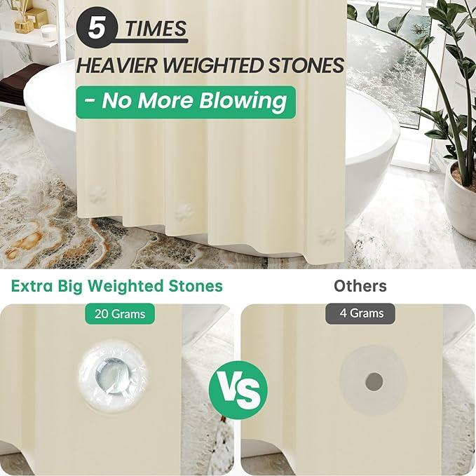 AmazerBath Plastic Shower Curtain Liner, 72 x 72 Inches EVA 8G Heavy Duty Beige Waterproof Weighted Thick Bathroom Curtain with 3 Clear Weights and 12 Rustproof Grommet Holes - ModernBath