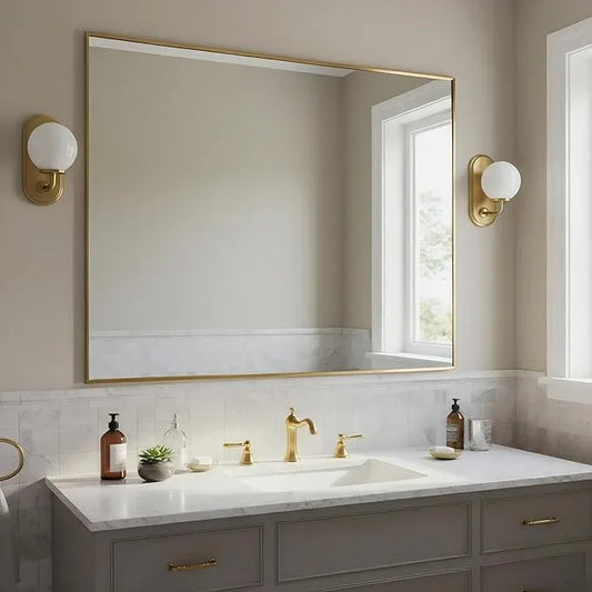 Bonverre 30x40 Inch Brass Bathroom Mirror for Wall, Aluminum Frame Rectangle Rectangular Vanity Mirror, Modern Large for Bedroom, Living Room, Horizontal or Vertical - ModernBath