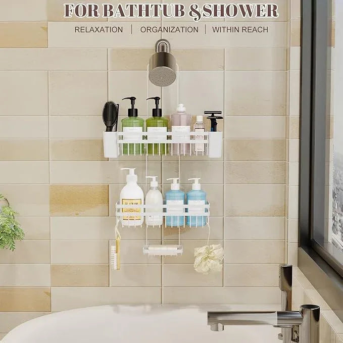 STAHLHEART Shower Caddy Hanging for Bathroom Organizers and Storage, 3 Tier Adjustable Anti-Swing Shower Organizer hanging with Heavy-Duty Suction Cups, Damage-Free Rustproof (White) - ModernBath